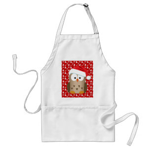 Weihnachtseule mit Weihnachtsmannmütze Schürze