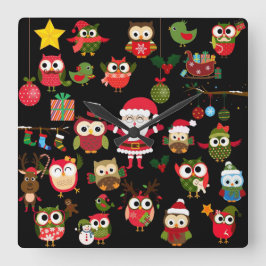 Weihnachtseulen-Muster Quadratische Wanduhr