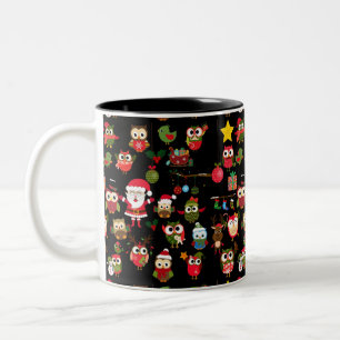 Weihnachtseulen-Muster Zweifarbige Tasse