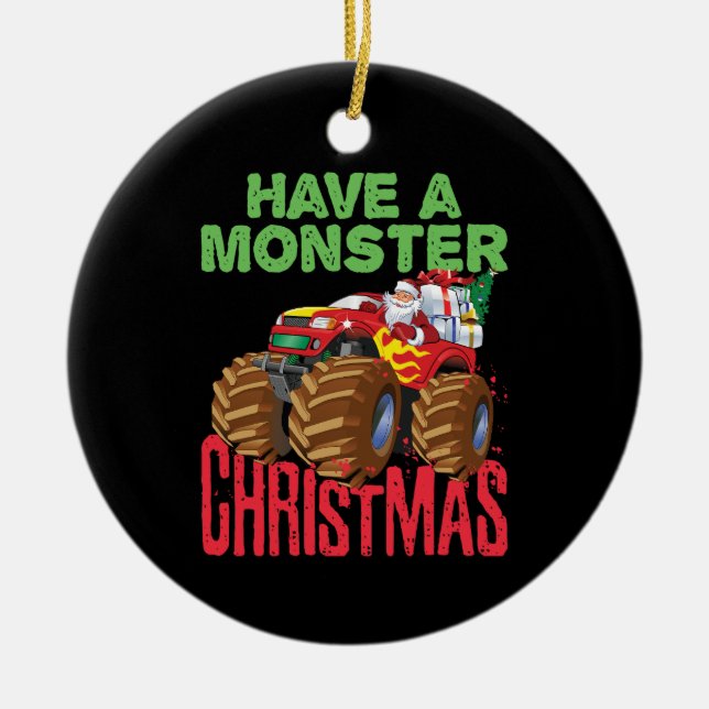 Weihnachtsfahrer Monster LKW feiern Weihnachten Keramik Ornament (Vorne)
