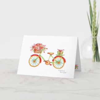 Weihnachtsfahrrad-Blume-Körbe-Grußkarte Feiertagskarte