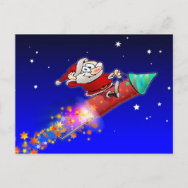 Weihnachtsfahrt mit einer Feuerwerksrakete in eine Feiertagspostkarte