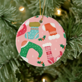 Weihnachtsfalalala pink - Strümpfe Keramik Ornament