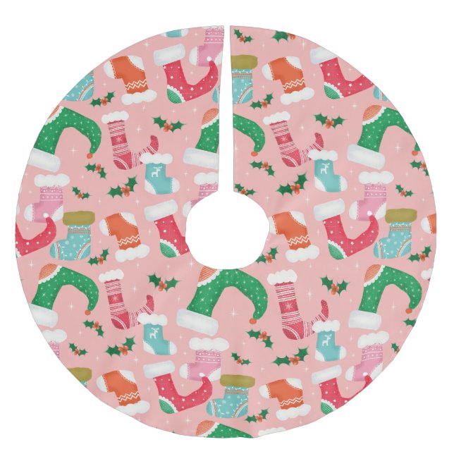 Weihnachtsfalalala pink - Strümpfe Polyester Weihnachtsbaumdecke (Vorderseite)