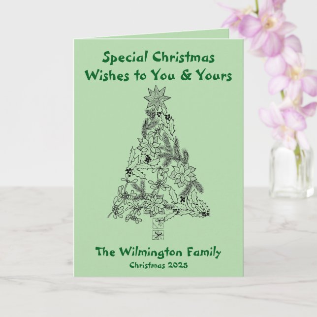 Weihnachtsfalten unter einem grünen Baum Karte (Orchidee)