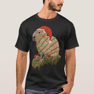 Weihnachtsfamilie Capybara eingewickelt in Lichter T-Shirt