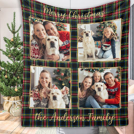 Weihnachtsfamilie Custom 4 Fotos Urlaub Kariert Fleecedecke