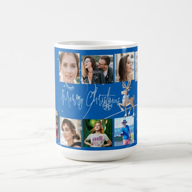 Weihnachtsfamilie Foto Collage Blue Deer Kaffeetasse (Mittel)
