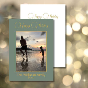 Weihnachtsfamilie Foto Elegant Green Gold Merry Feiertagskarte