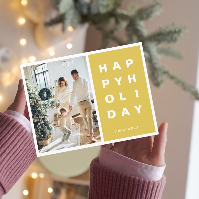 Weihnachtsfamilie Foto | Happy Holidays Gelb Postkarte (Von Creator hochgeladen)