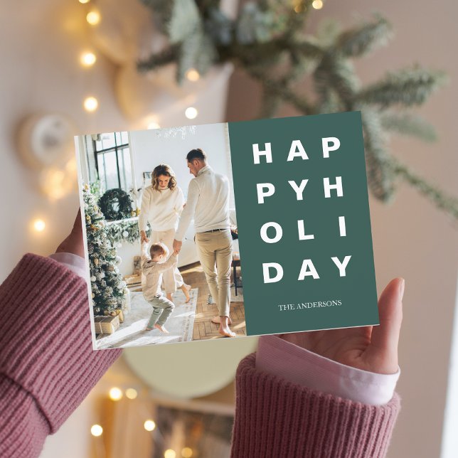 Weihnachtsfamilie Foto | Happy Holidays Green Postkarte (Von Creator hochgeladen)
