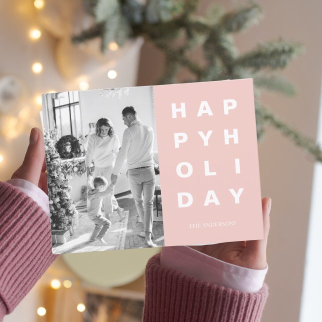 Weihnachtsfamilie Foto | Happy Holidays Pink Postkarte (Von Creator hochgeladen)