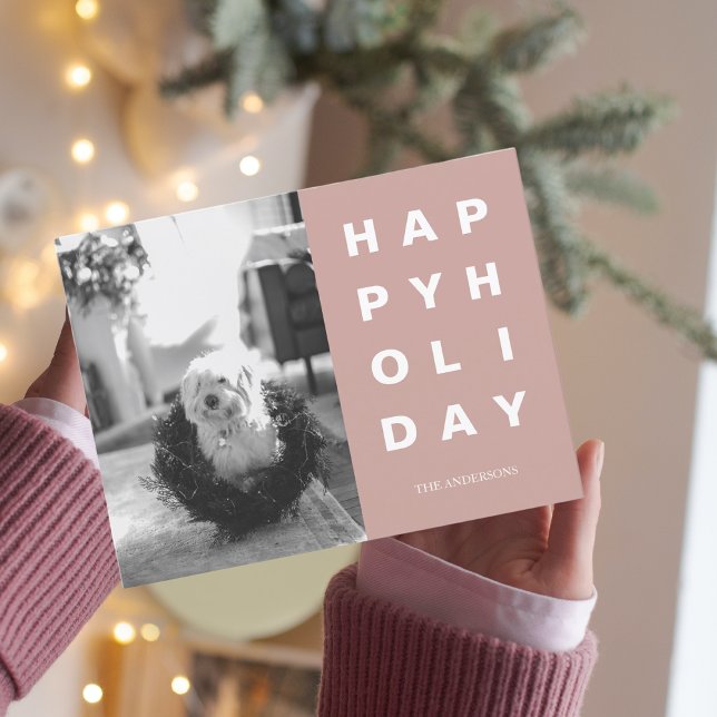 Weihnachtsfamilie Foto | Happy Holidays Pink Postkarte (Von Creator hochgeladen)