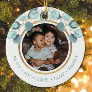 Weihnachtsfamilie Foto Moderner Eukalyptus Keramik Ornament