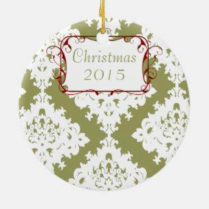Weihnachtsfamilie Foto Sage Green Damask Keramik Ornament