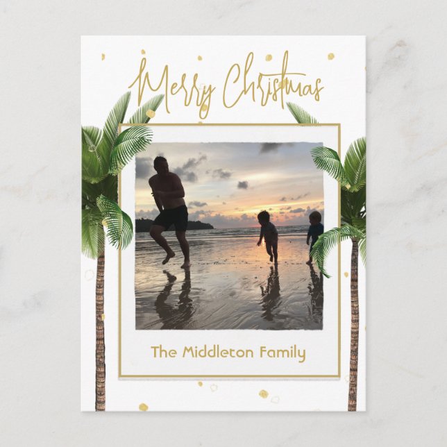 Weihnachtsfamilie Foto Tropical Gold Postcard Feiertagspostkarte (Vorderseite)