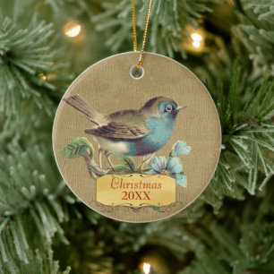 Weihnachtsfamilie Foto Vintag Bird Aqua Aquamarin Keramikornament
