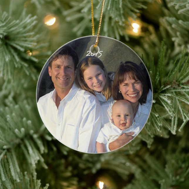 Weihnachtsfamilie Foto Vintag Bird Aqua Aquamarin Keramikornament (Baum)