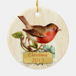 Weihnachtsfamilie Foto Vintag Bird Russet Aqua Keramik Ornament