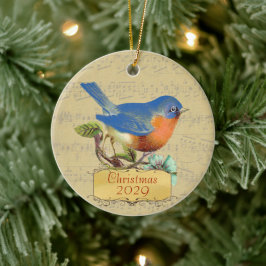 Weihnachtsfamilie Foto Vintag Bluebird Keramik Ornament