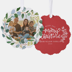 Weihnachtsfamilie Foto Watercolor Feuerwerk Ornament Karte
