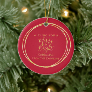 Weihnachtsfamilie froh und hellrot Gold Keramik Ornament