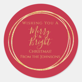 Weihnachtsfamilie froh und hellrot Gold Runder Aufkleber