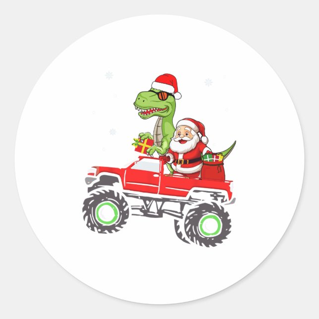 Weihnachtsfamilie Matching santa LKW Dinosaurier J Runder Aufkleber (Vorderseite)