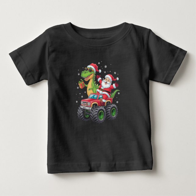 Weihnachtsfamilie Matching Santa Truck Dinosaur Baby T-shirt (Vorderseite)