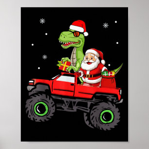 Weihnachtsfamilie Matching Santa Truck Dinosaur Bo Poster
