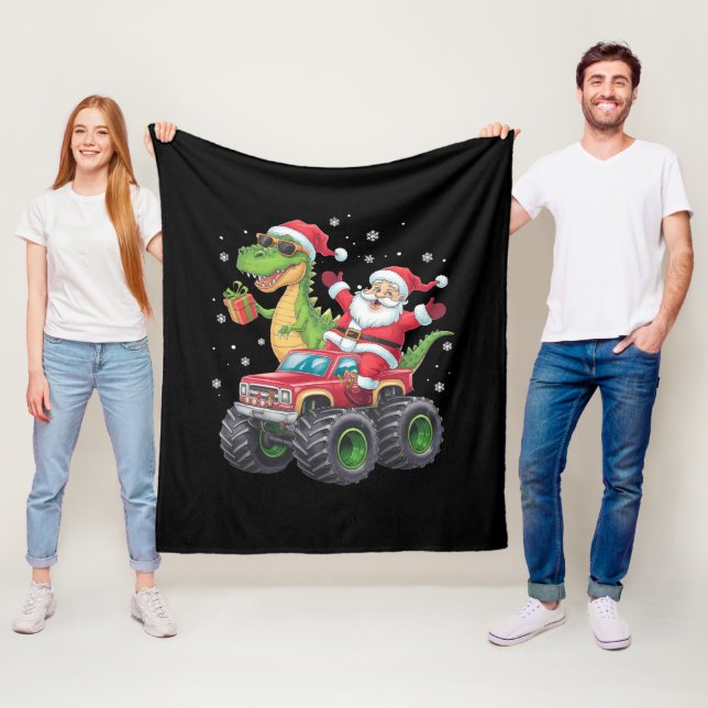 Weihnachtsfamilie Matching Santa Truck Dinosaur Fleecedecke (Beispiel)