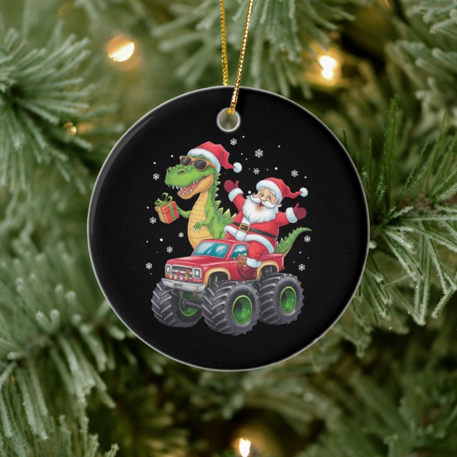 Weihnachtsfamilie Matching Santa Truck Dinosaur Keramik Ornament (Baum)
