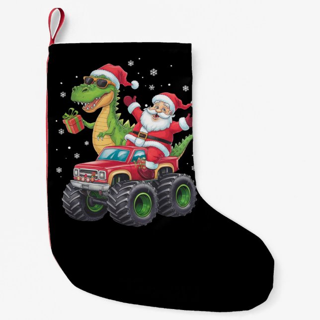 Weihnachtsfamilie Matching Santa Truck Dinosaur Kleiner Weihnachtsstrumpf (Vorderseite)