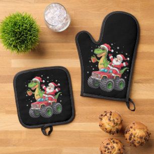 Weihnachtsfamilie Matching Santa Truck Dinosaur Ofenhandschuh & Topflappen-Set
