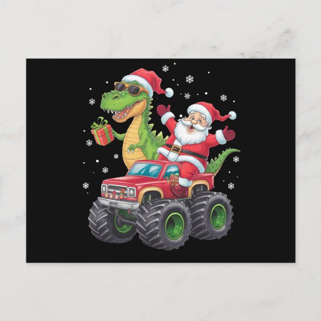 Weihnachtsfamilie Matching Santa Truck Dinosaur Postkarte (Vorderseite)