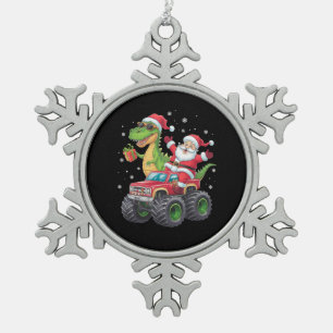 Weihnachtsfamilie Matching Santa Truck Dinosaur Schneeflocken Zinn-Ornament