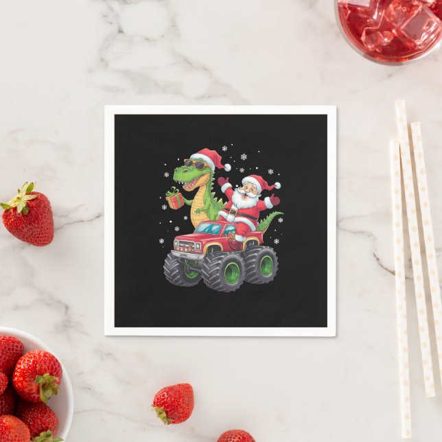 Weihnachtsfamilie Matching Santa Truck Dinosaur Serviette (Beispiel)