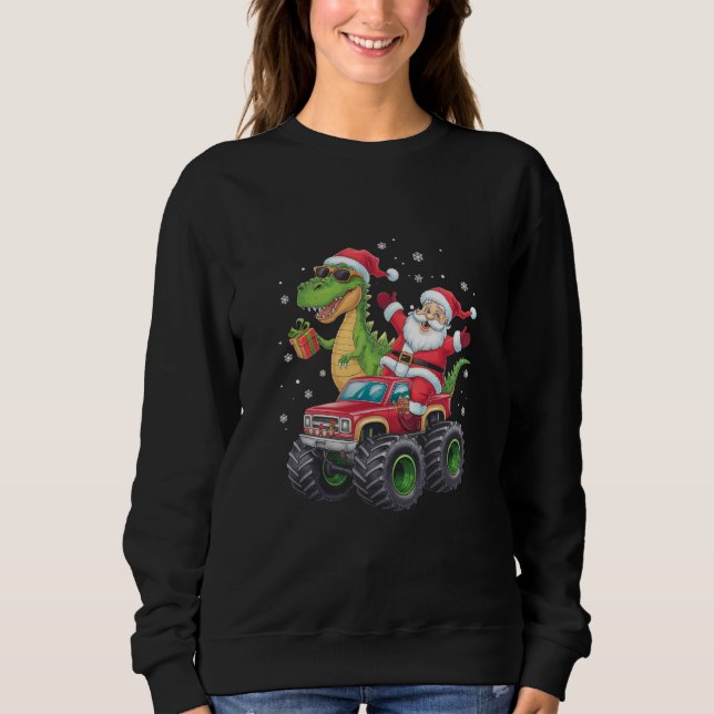 Weihnachtsfamilie Matching Santa Truck Dinosaur Sweatshirt (Vorderseite)
