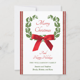 Weihnachtsfamilie Name Festive Holly Wreath Bow Feiertagskarte