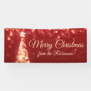 Weihnachtsfamilie Name Gold Red Christmas Lights Banner