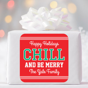 Weihnachtsfamilie Name Typografie Red Green Quadratischer Aufkleber