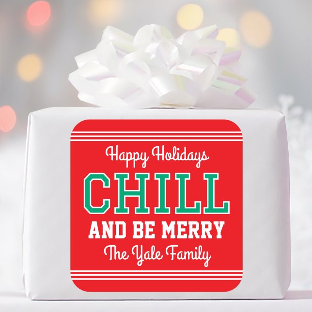 Weihnachtsfamilie Name Typografie Red Green Quadratischer Aufkleber (Von Creator hochgeladen)