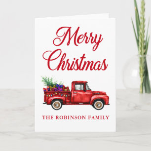 Weihnachtsfamilie Name Vintager roter LKW Geschenk Karte