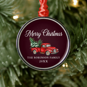 Weihnachtsfamilie Name Watercolor Vintag Red Truck Ornament Aus Metall