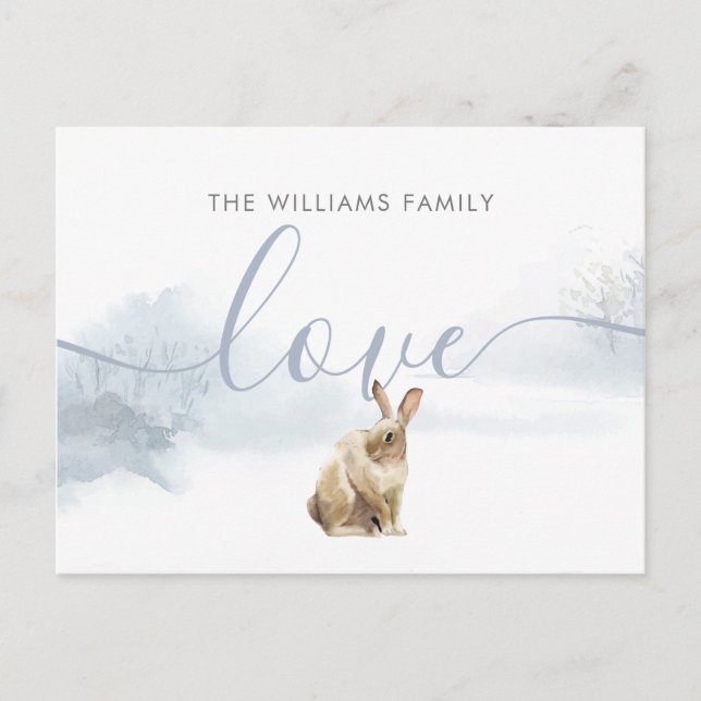 Weihnachtsfamilie Name Winter Woodland Hase Postkarte (Vorderseite)