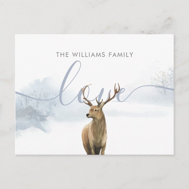 Weihnachtsfamilie Name Winter Woodland Stag Postkarte (Vorderseite)