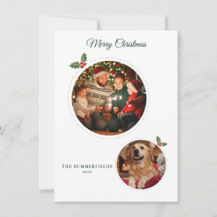 Weihnachtsfamilie und Hund 2 Fotos Mistelzweig Feiertagskarte