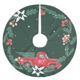 Weihnachtsfamilie Vintager Roter LKW Polyester Weihnachtsbaumdecke
