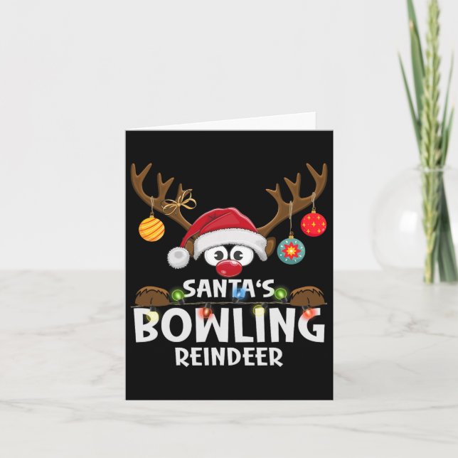 Weihnachtsfamilien - Bowling Reindeer Pajama Karte (Vorderseite)