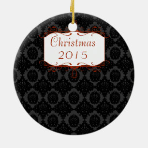 Weihnachtsfamilien Foto Black & Gray Damask Keramikornament